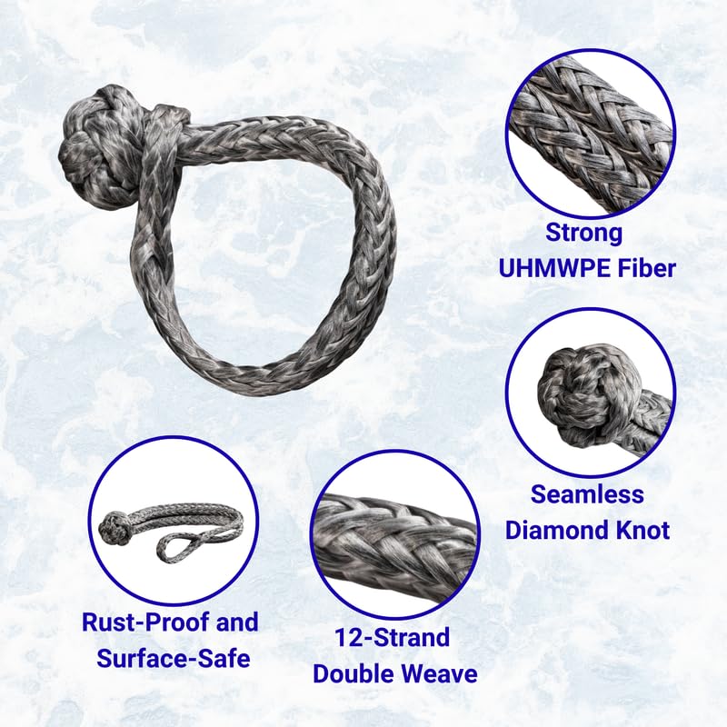Soft Shackles Set of 2 - 3.5" UHMWPE for Sailboats & Marine Use