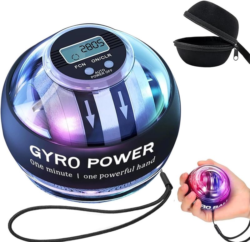 Wrist Power Gyro Ball with Counter, Curaball Torque Ball Hand Exerciser Grip Strength Trainer, Auto-Start Colorful LED Lighting
