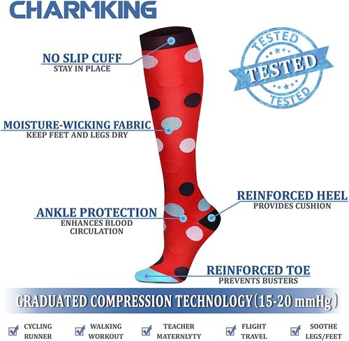 CHARMKING Compression Socks - 15-20 mmHg Circulation Support for Men & Women | 8 Pairs Ideal for Running & Cycling