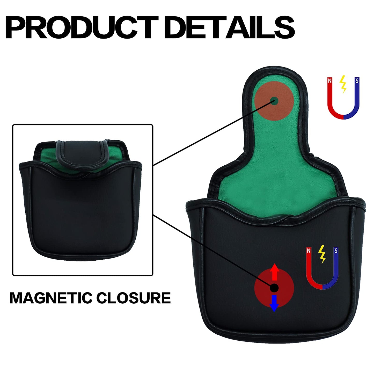 FINGER TEN Golf Putter Cover Mallet Headcover with Magnetic Closure Protective Golf Club Covers (Black)