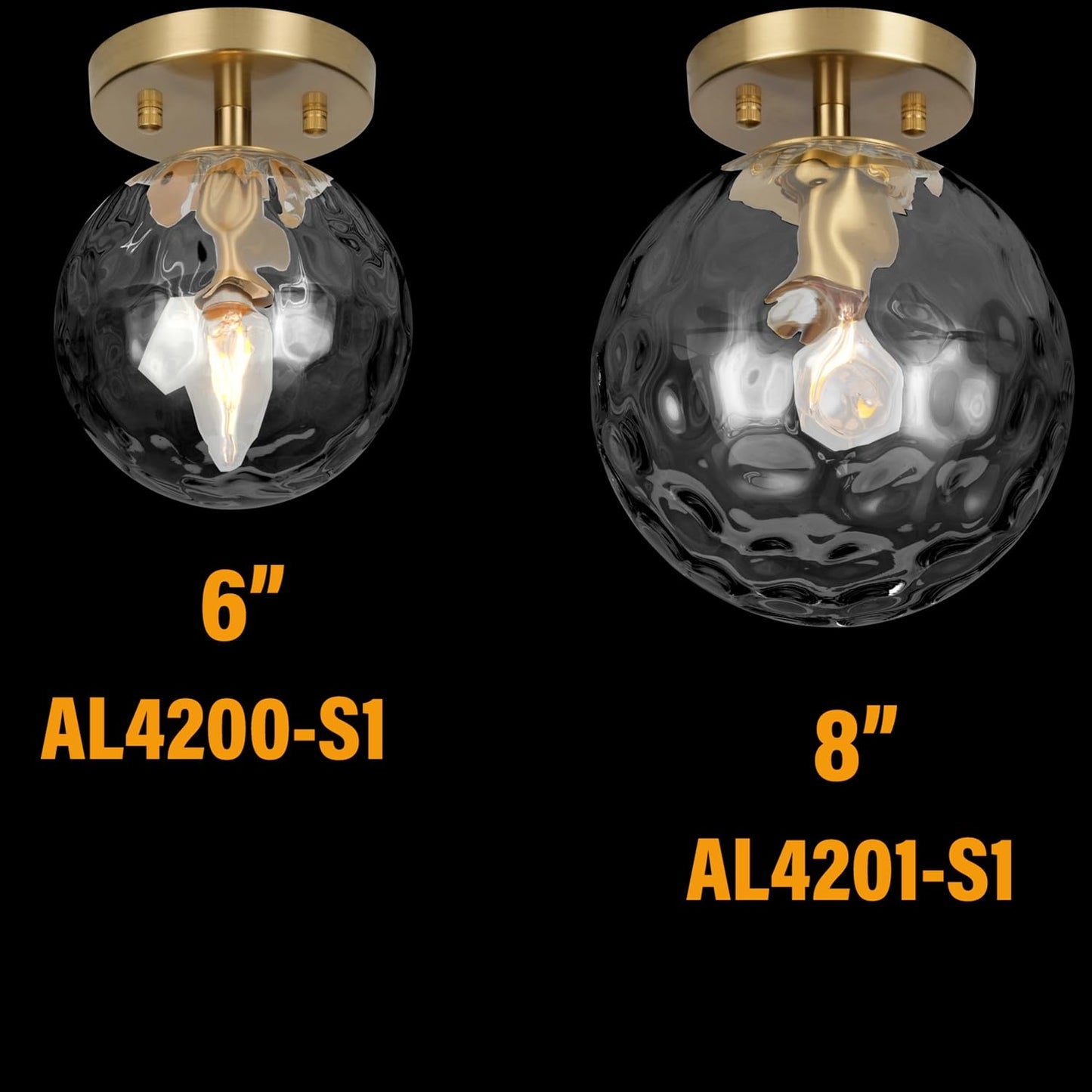 ALICE HOUSE 2 Pack 8-inch Modern Flush Mount Light, Hammered Glass Ceiling Light, Brushed Brass Hallway Light Fixtures for Bedroom, Closet, Entryway, Bathroom, Kitchen AL4201-S2GD