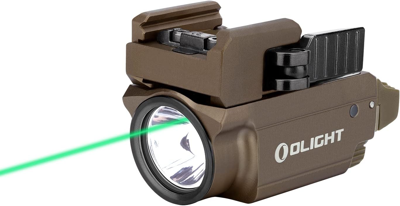 OLIGHT Baldr Mini Tactical Flashlight - 600 Lumens Green Beam & White LED Combo | Compact Rechargeable, Desert Tan