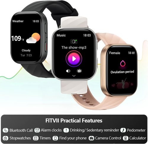 FITVII Smart Watch - Health & Fitness Tracker with 24/7 Heart Rate, Blood Pressure & Sleep Monitoring | 120+ Sport Modes