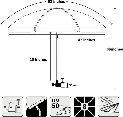 AMMSUN XL Chair Umbrella - Adjustable 47-Inch Portable UV Protection | 360-Degree Swivel, Blue, 2-Pack