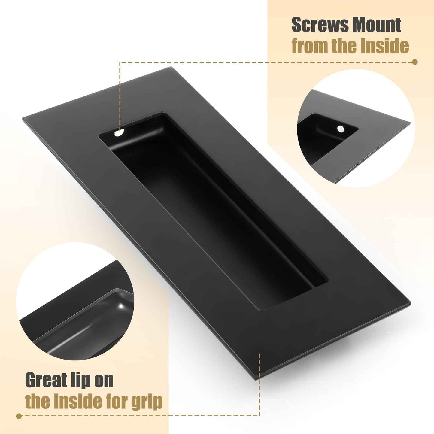 HBL' 4 Pack | 5.9 Inch Closet Door Pulls, 304 Stainless Steel Sliding Closet Finger Pull, Recessed Finger Pull for Bypass, Pocket and Barn Door, Black