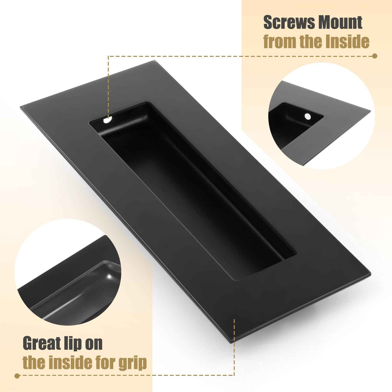 HBL' 4 Pack | 5.9 Inch Closet Door Pulls, 304 Stainless Steel Sliding Closet Finger Pull, Recessed Finger Pull for Bypass, Pocket and Barn Door, Black