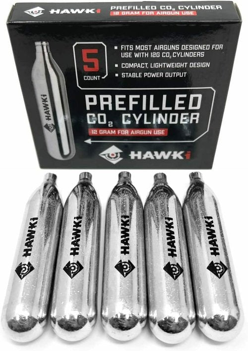 Hawki 12 Gram CO2 Cartridges - Perfect for Air Guns, BB Guns, Airsoft Pistols & Paintball Gear