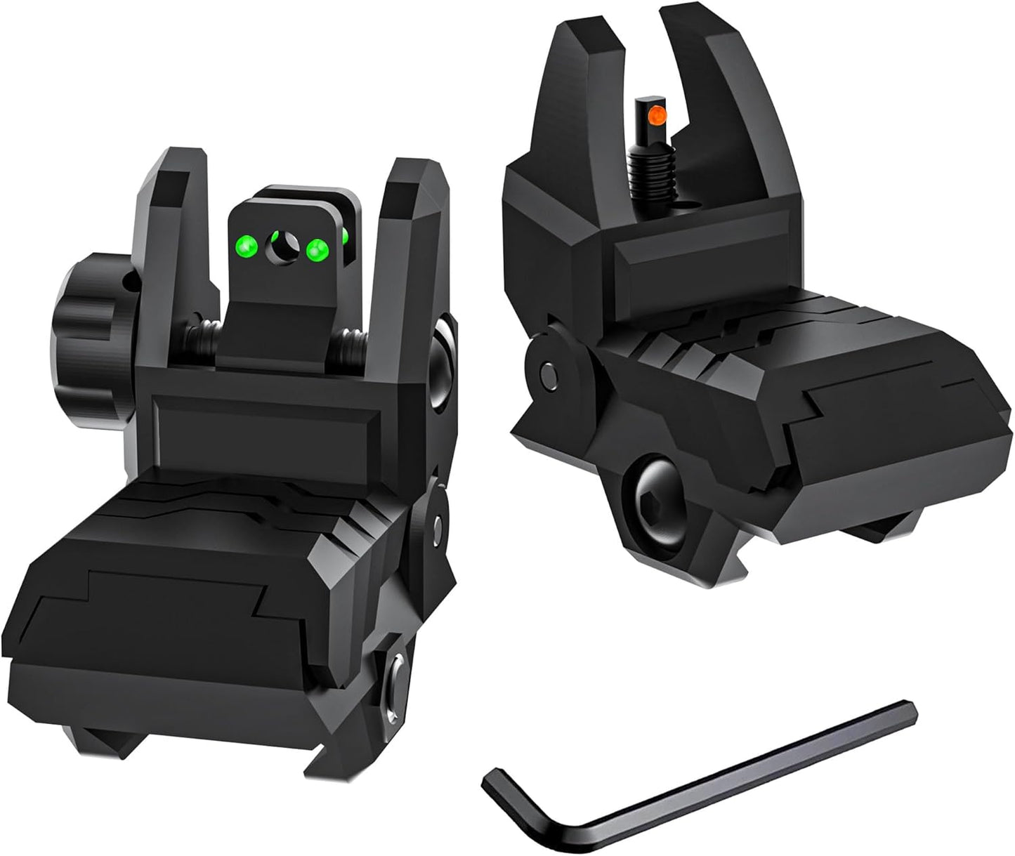 Skiennix Folding Fiber Optic Sights - Flip-Up Front & Rear Backup Sights for Picatinny Rails | Red & Green Dots