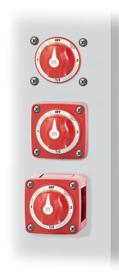Blue Sea Systems 4-Position Mini Selector Battery Switch - Red | Durable & Compact Design