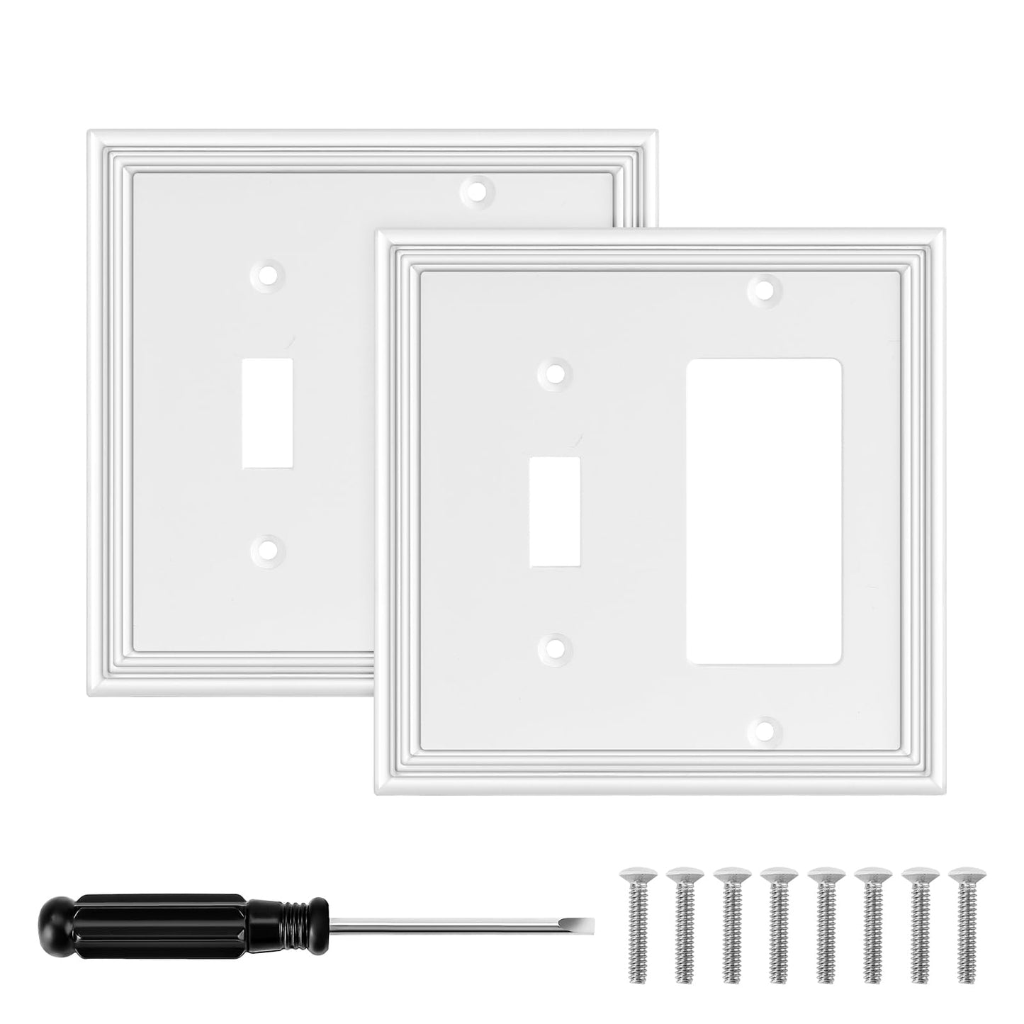 White Modern Decorative Wall Plate Light Switch Cover Decorator Outlet Covers Rocker Switch Plates Bamboo Fiber Material Wall Plates for Kitchen Bathroom (2 Gang Toggle/Decorator-2 Pack)