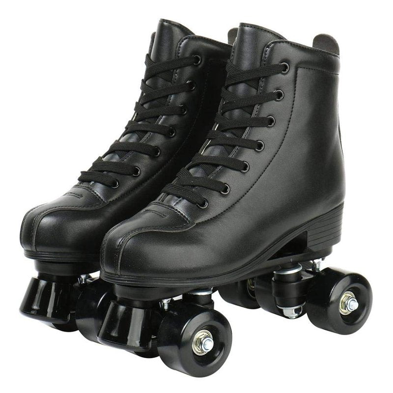 XUDREZ Roller Skates, Double Row Skates, Adjustable Leather High-top, Perfect Indoor Outdoor, Adult, Black Wheel, Women's 12 / Men's 10.5