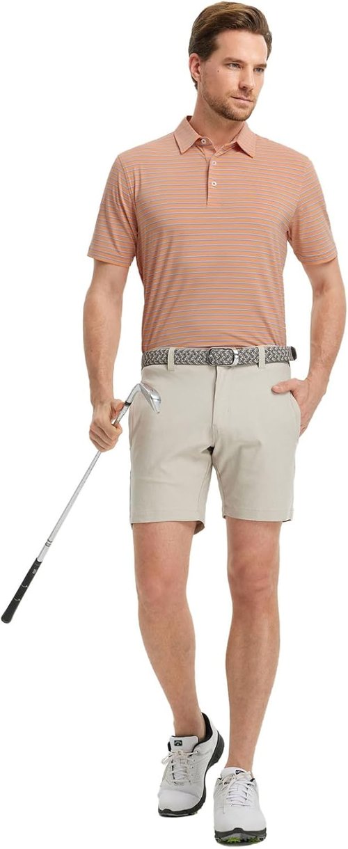 M MAELREG Golf Shirts for Men - Moisture-Wicking Striped Polo | Performance Dry Fit Short Sleeve
