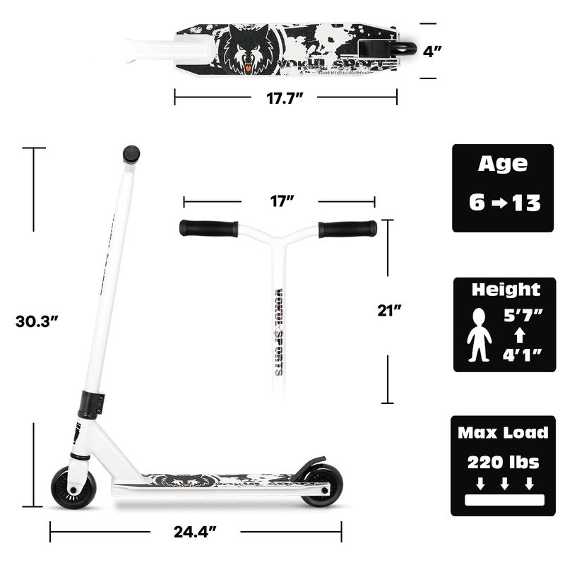 Pro Scooter - Trick Scooters | Entry Level Stunt Scooter for Kids Ages 6-12 Years and Up, Lightweight Complete BMX Freestyle Scooter for Beginners (2022 Black White)