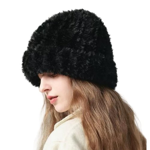 Maiduoduo Womens Winter Beanie Hat Knitted Warm Furry Beanie Skull Cap Winter Hats Slouchy Faux Fur Fuzzy Outdoor (Black)