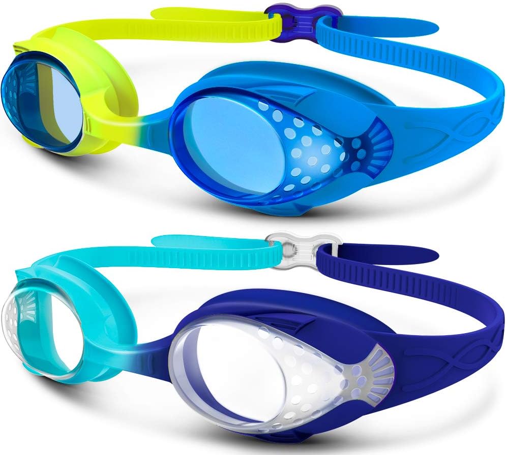 OutdoorMaster Kids Swim Goggles - Quick Adjustable Strap for Comfortable Fit | 2-Pack