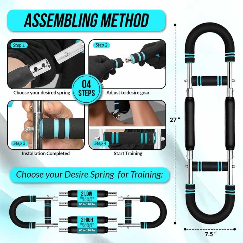 Darcielo Twister Arm Trainer for Men 30-120lb, 4-Springs Arm Twister Exerciser, Arm Trainer Chest Workout Flex Bar - Chest Trainer for Men - Arm Workout Equipment , Arm & Chest Muscle Trainer (Blue)