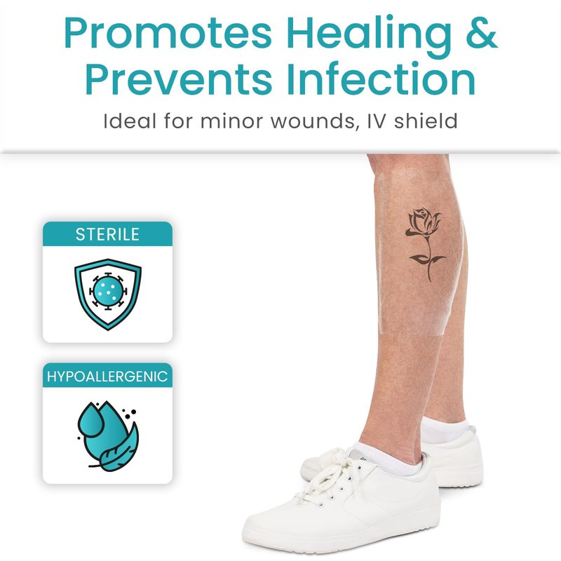 ViveCare Transparent Film Dressing (50 Pack) - Waterproof, Transparent Adhesive Bandages (4" x 4 3/4") - Clear Film Wound Cover Patch - Surgical Wound Bandage - Shower Shield for Wounds & Tattoos