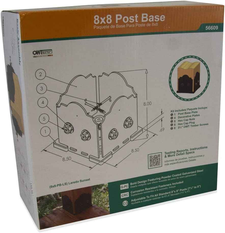 Ozco Laredo Sunset Lite 6x6 Post Base Kit - Galvanized Steel with Decorative Plates & Screws