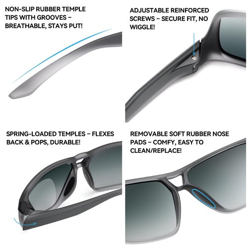 Dollger Polarized Sports Sunglasses for Men Women UV400 Protection Goggles Running Cycling Fishing Golf Bike TR-90 Frame