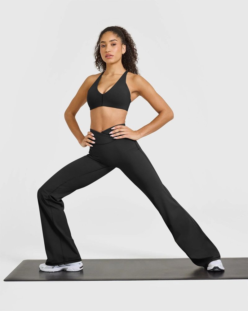 OQQ Yoga Pants Women High Waist Casual Soft Crossover Straight Leg Black