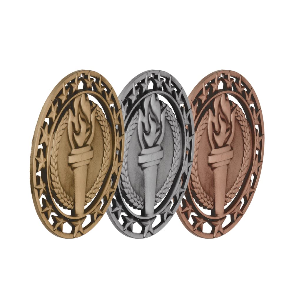 Hodges Award Medals - Gold, Silver, and Bronze Award Medals - 3 Pack (Victory Torch)