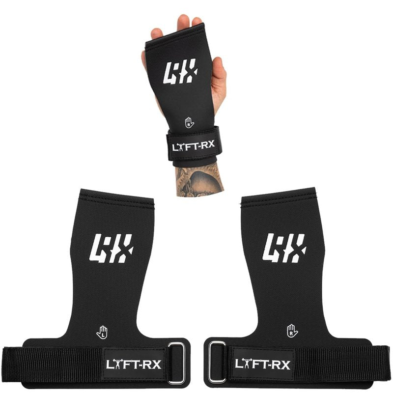 LYFT-RX Valiant Grips, Rubber Coated, No-Hole Fingerless Hand/Palm Grips w/Heavy-Duty Wrist Strap, Non-Slip, No Chalk Needed, for Weightlifting, Gym, Cross Fitness, Pull-Ups, Gymnastics, Size Medium