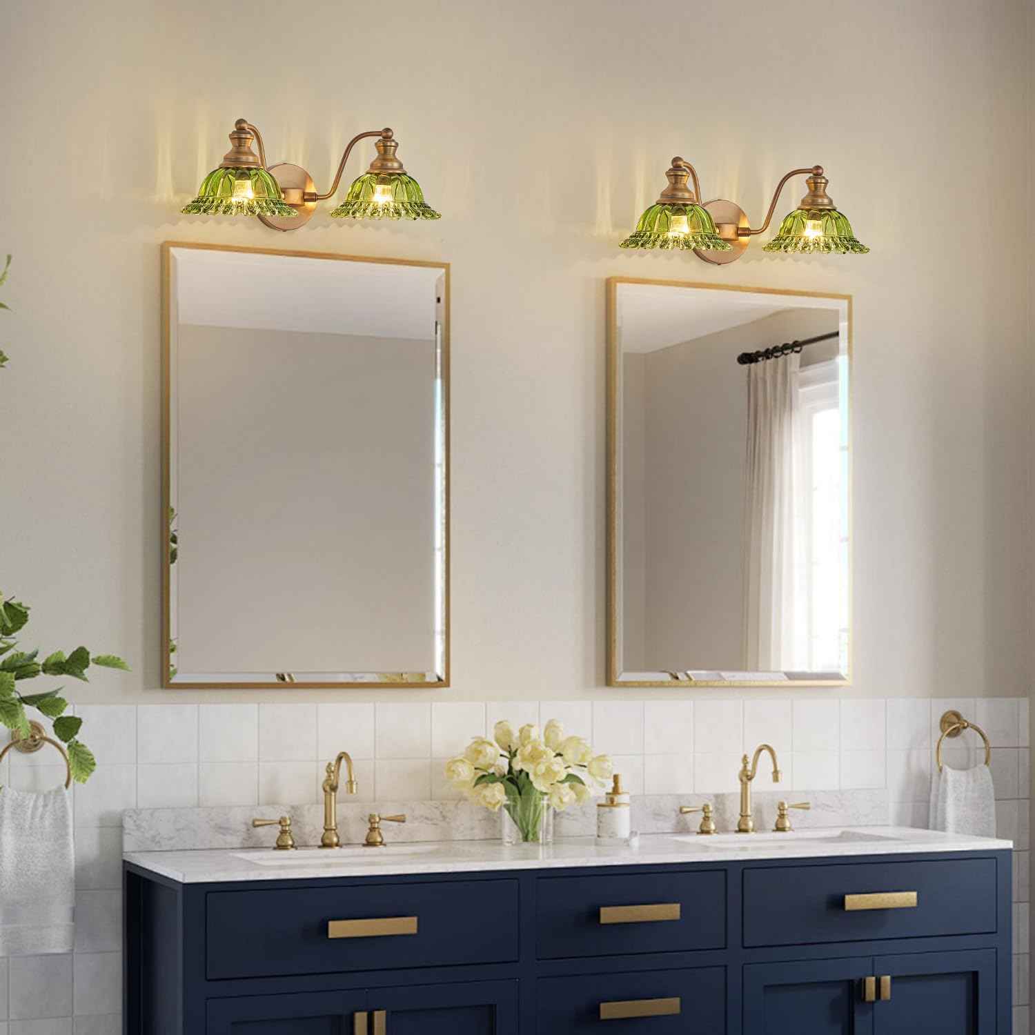 XIEDUN Green 2 Light Vanity Light Bathroom Light Vintage Bathroom Light Fixtures