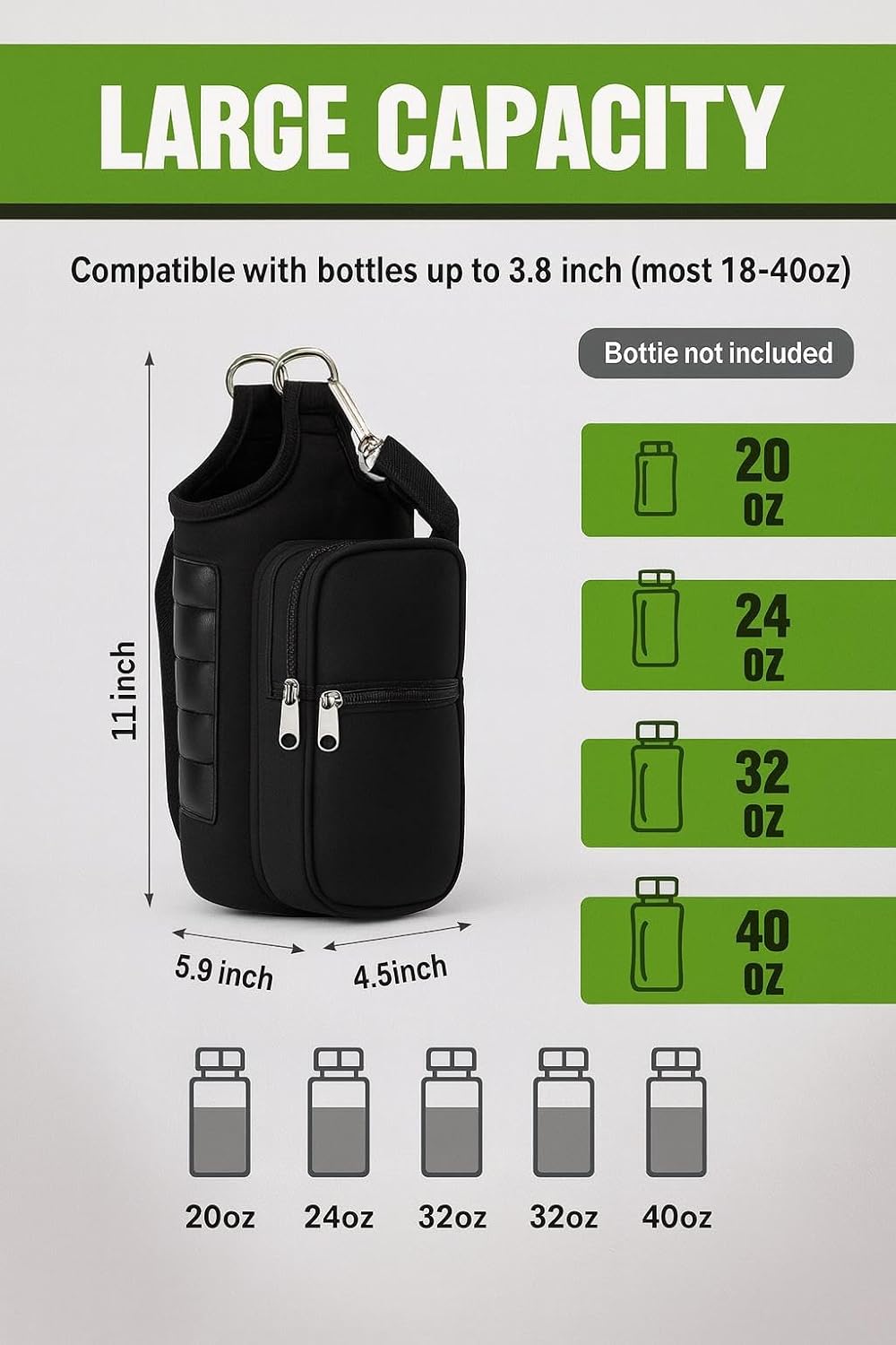 Skiennix Magnetic Gym Bag Water Bottle Carrier - Phone Pockets & Shoulder Strap Organizer