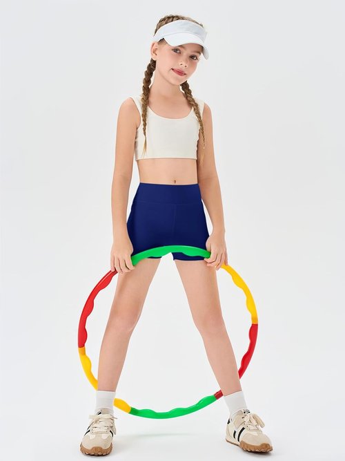 Haloumoning Girls' High-Waisted Athletic Shorts - Comfy Yoga & Dance Biker Shorts for Ages 5-14