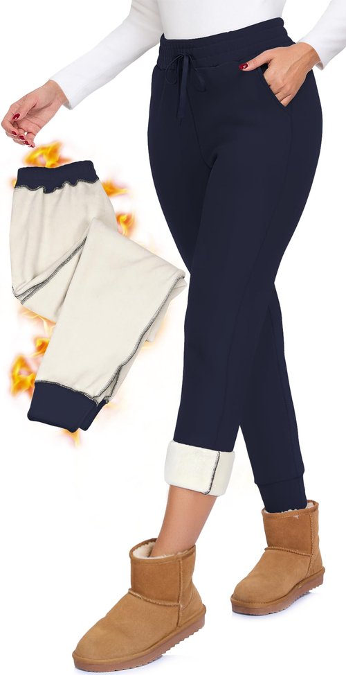 Hi Clasmix Fleece Lined Joggers for Women-Winter Thermal Women's Sweatpants Thick High Waisted Ski Hiking Running Pants S-2XL(Navy,Medium)
