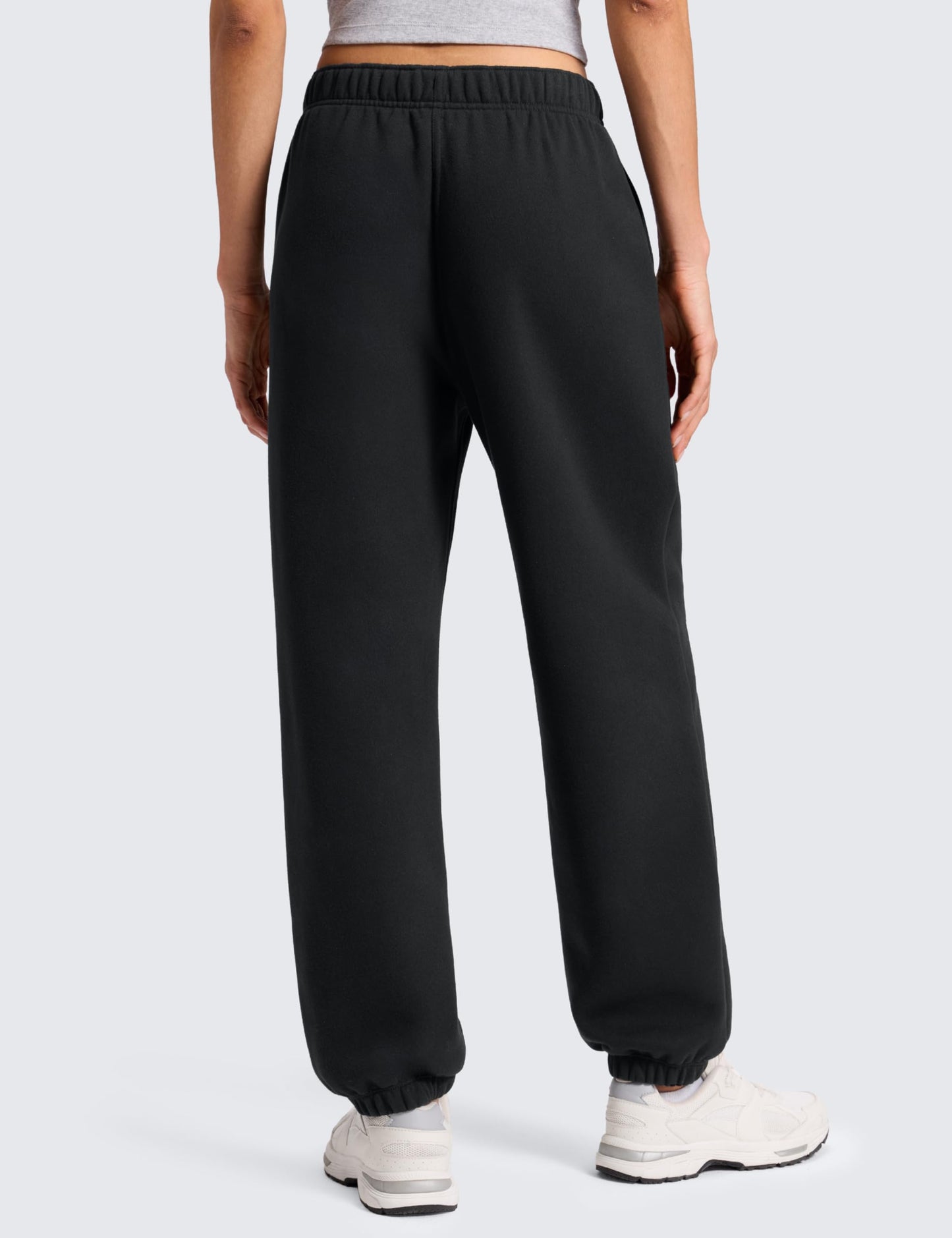 CRZ YOGA Cotton Fleece Lined Jogger Sweatpants Women 28" - Casual Lounge Travel Pants with Pockets Winter Warm Black Small