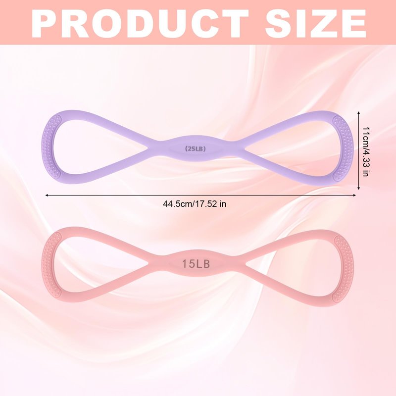 2pcs Figure 8 Shaped Exercise Resistance Bands, Silicone Pink Purple Home Workout Resistance Elastic Bands with Handles for Gym Yoga Back Shoulder Fitness Stretch Equipment(15LB/6,8KG, 25LB/11,34KG)