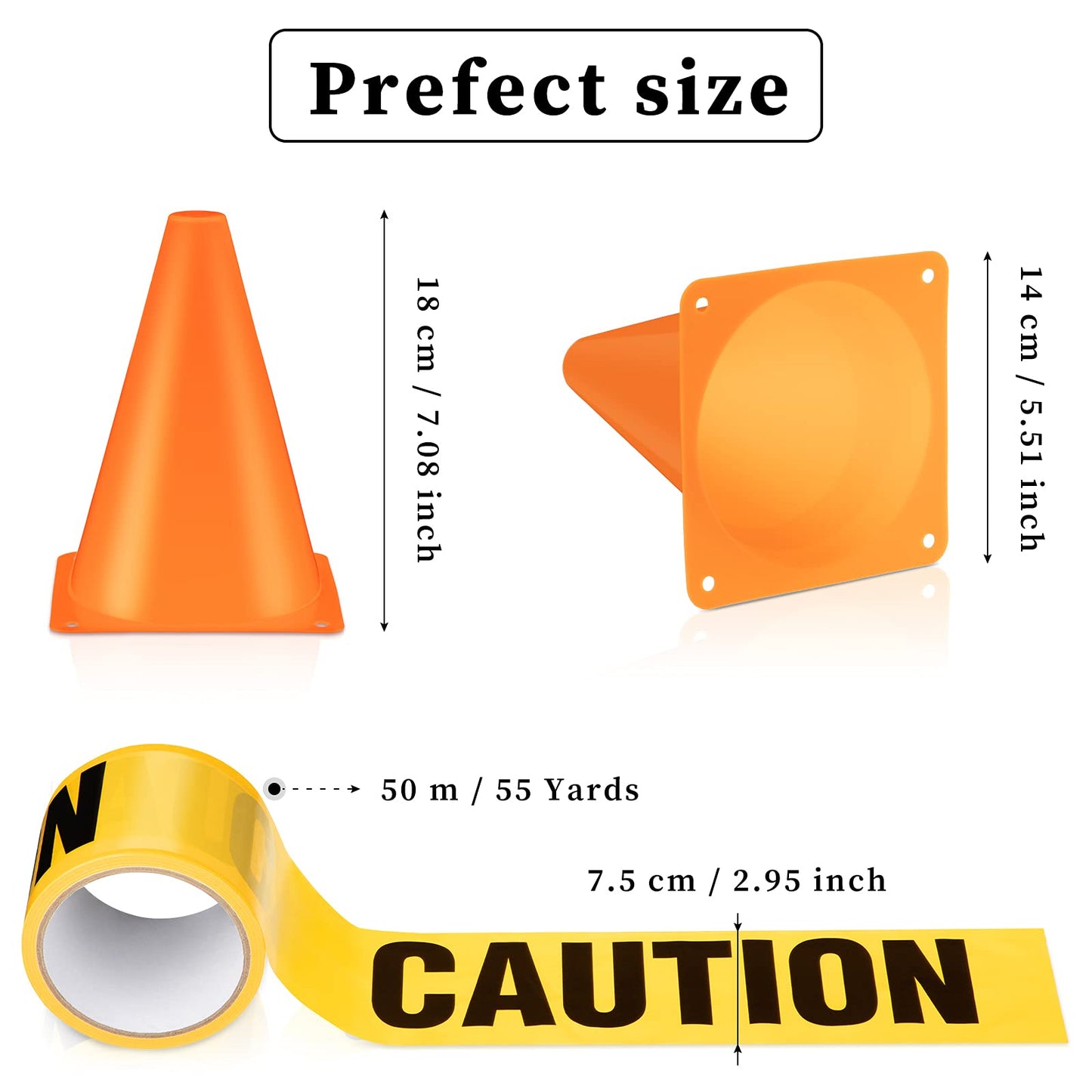 Frienda 11pcs Construction Party Supplies Set with Mini Traffic Cones and Caution Tape for Construction Theme Birthday Party Decorations, Indoor and Outdoor Games Favors(7.1 Inch Tall,Classic)