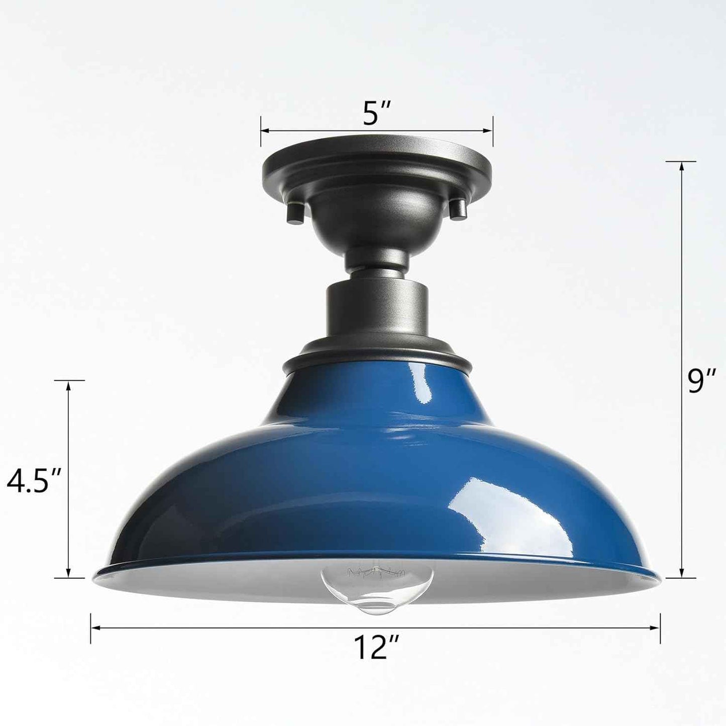 12-Inch Farmhouse Semi Flush Mount Ceiling Light - Black Industrial Barn Fixture for Bedroom, Kitchen, Foyer