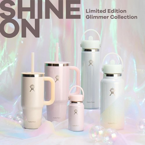 Hydro Flask Travel Tumbler - Insulated Stainless Steel with Handle, Lid & Straw | 24 Oz Glimmer Pink