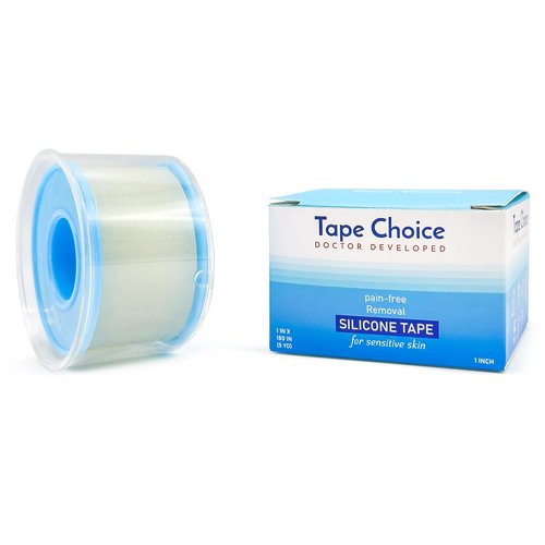 TapeChoice Silicone Tape for Skin Medical Silicone Tape Silicone Skin Tape Soft Silicone Tape Hypoallergenic Tape for Sensitive Skin Pain-Free Removal Tape Secures Dressing 1” 2" Wide (5.0ydx1.0in)