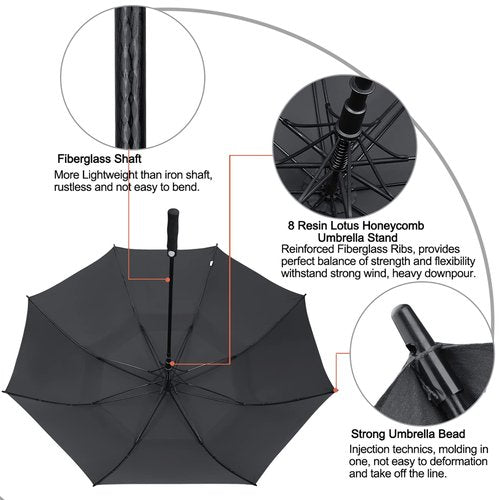 G4Free 47/54/62/68/72 Inch Automatic Open Golf Umbrella Extra Large Oversize Double Canopy Vented Windproof Waterproof Stick Umbrellas (Black)