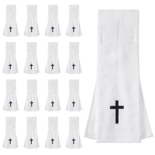 HunnmingRe 16 Pcs Christian Cross Football Towel Cotton Quarterback Pitching Qb Towel for Football Field with Hook and Loop Fastener for Men Sports Gym White Yoga Accessories