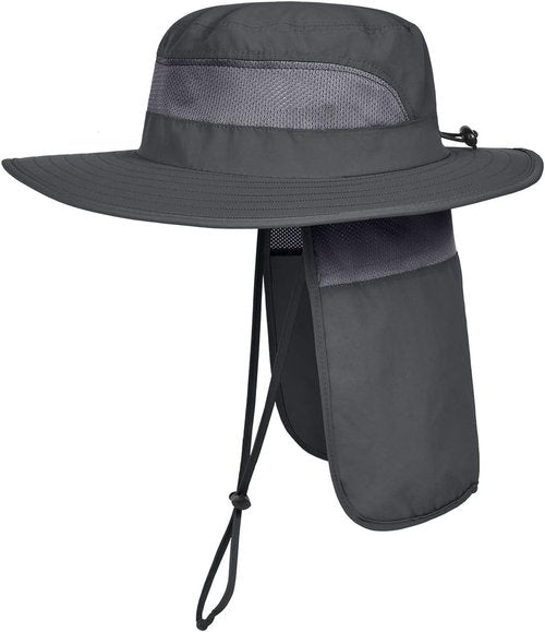 LCZTN Men's Safari Cap - UPF 50+ Sun Protection Wide Brim Fishing Hat with Neck Flap