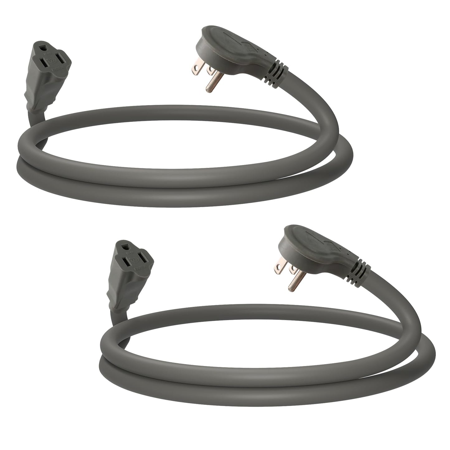 EP 2 Pack 3 Ft Flat Plug Extension Cord, 16 AWG 3 Prong Grounded Grey Low Profile Extension Cable for Indoor