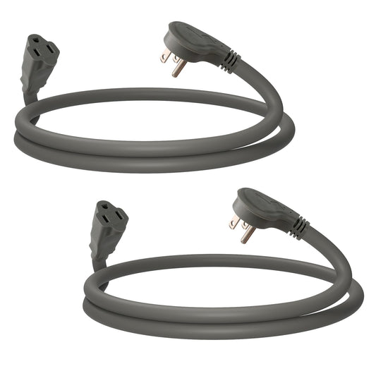 EP 2 Pack 3 Ft Flat Plug Extension Cord, 16 AWG 3 Prong Grounded Grey Low Profile Extension Cable for Indoor