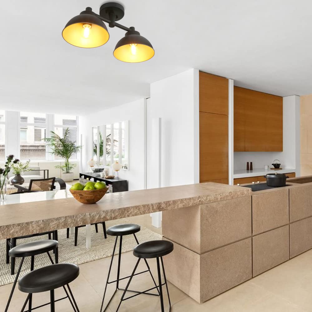 Pathson 2 Lights Ceiling Light Fixtures, Semi-Flush Mounted Vintage Ceiling Lighting Lamp with Metal Shade for Living Room Hallway Loft Kitchen Bathroom Close to Ceiling