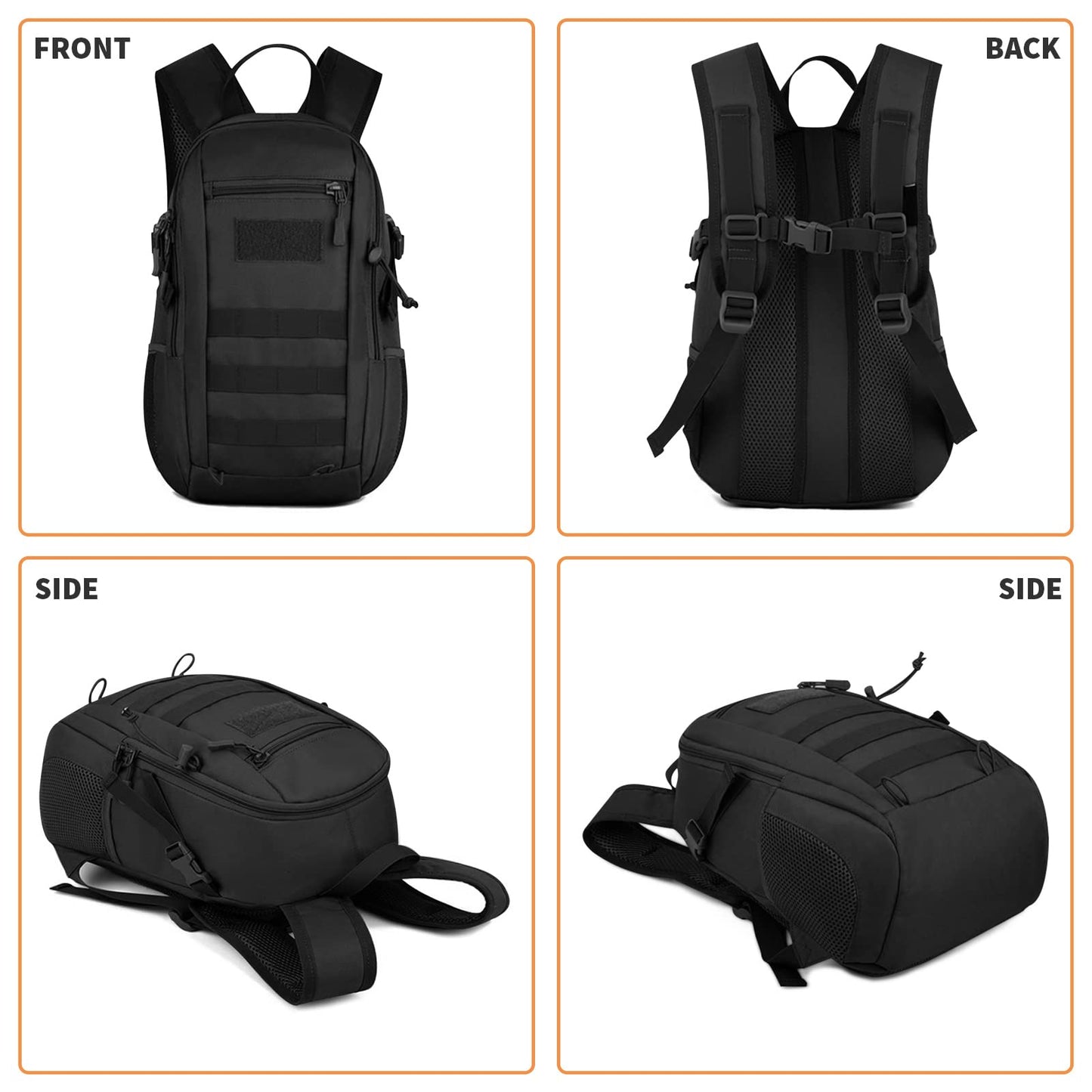HUNTVP 10L Tactical Backpack Small Backpack Mini Daypack Military MOLLE Rucksack Gear Tactical Assault Pack Bag for Hunting Camping Trekking(10L-Black)