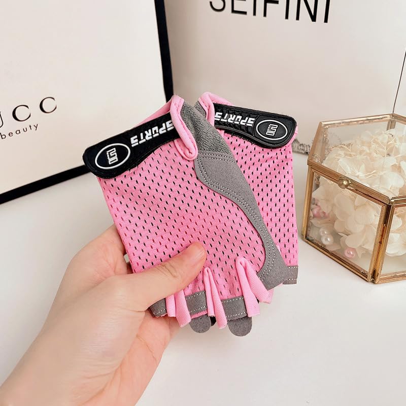 Kids Fingerless Cycling Gloves - Breathable, Shock-Absorbing Pink, Size M (3-8 Years)