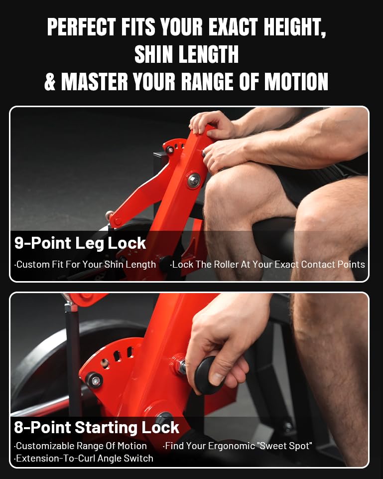 Leg Extension and Curl Machine - Adjustable Home Gym Equipment - Red