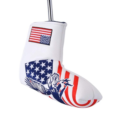 PLUSKER Patriotic USA Flag and Eagle Golf Blade Putter Head Cover - Magnetic Closure Premium Synthetic Leather Protector for Golf Course Travel and Home Storage
