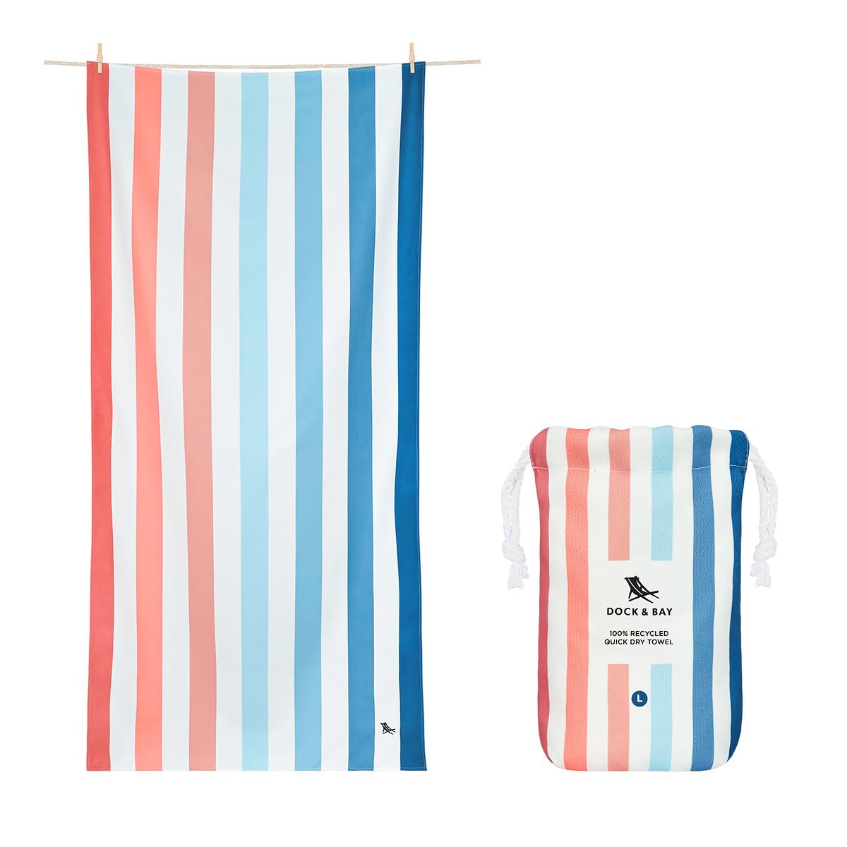 Dock & Bay Beach Towel - Quick Dry, Sand Free - Compact, Lightweight - 100% Recycled - Includes Bag - Rainbow Shores - Set of 4 - Extra Large (200x90cm, 78x35)