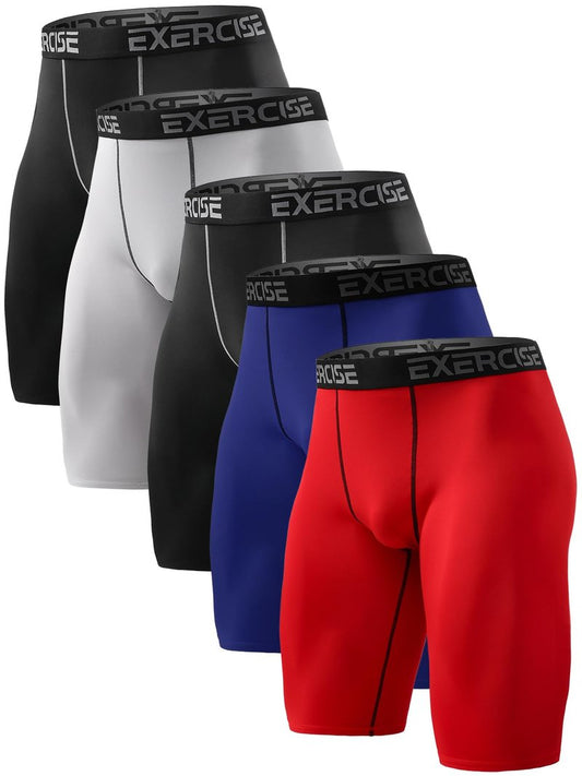 Mexholin 5 Pack Compression Shorts Men Compression Underwear for Men Spandex Sport Shorts for Running Workout Athletic Bl/Gr/Bl/Dark Blue/Red L