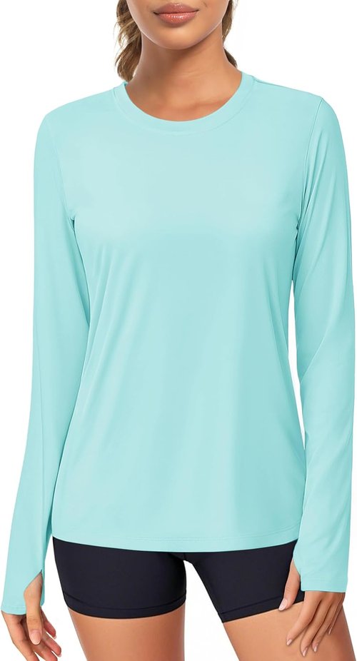 MAGCOMSEN Women's Long Sleeve Rash Guard - UPF 80+ Quick Dry Sun Shirt for Swim & Workout | Thumb Holes