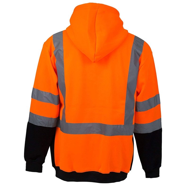 New York Hi-Viz Workwear H9011 Men's ANSI Class 3 High Visibility Class 3 Sweatshirt, Full Zip Hooded, Lightweight, Black Bottom 2XL